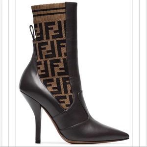 FENDI FF Rockoko motif Brown leather Boots